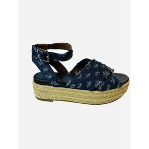 Nine West Espadrille Platform Sandals 6M Showrunner Denim Ankle Strap Open Toe